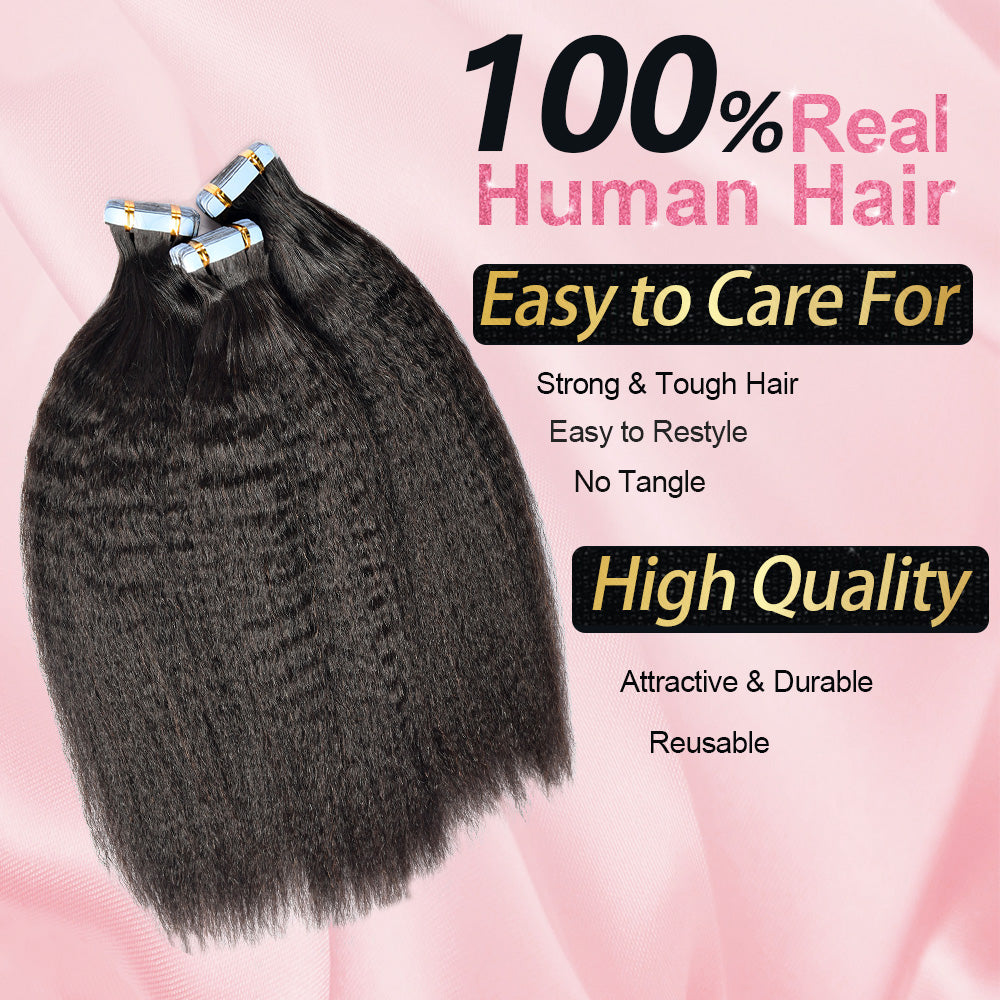 CVOHAIR Kinky Straight Tape in Hair Extensions Real Human Hair for Black Women Invisible Skin Weft Tape in Hair Extensions