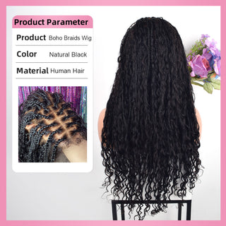 Human hair boho braids full lace wig 22-24inch CVOHAIR