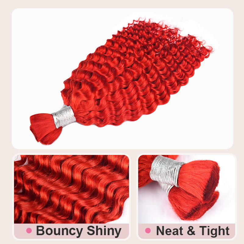 CVOHAIR Deep Wave Bulk Hair For Braiding 3 Pcs/pack Red Color 100% Human Hair Bundles No Weft Braiding Hair Extension