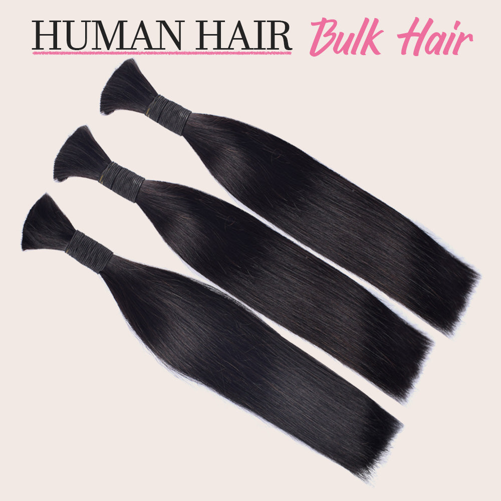 CVOHAIR Straight Bulk Hair For Braiding 3 Pcs/pack 100% Human Hair Natural Black Bundles No Weft Braiding Hair Extension