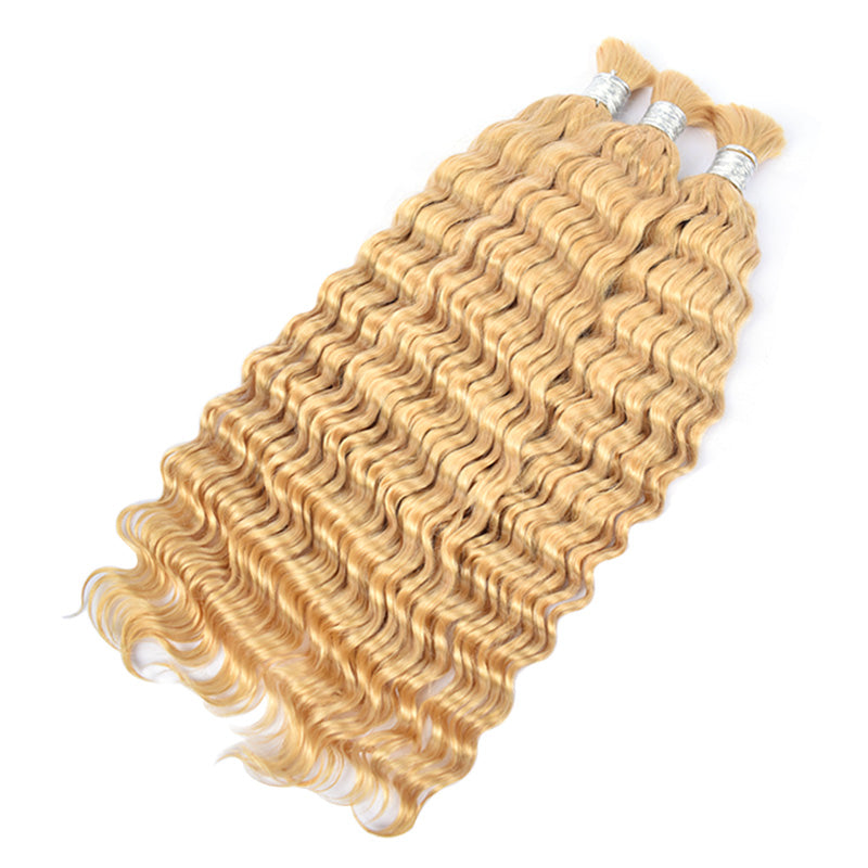 CVOHAIR Deep Wave Bulk Hair For Braiding 3 Pcs/pack 613 Blonde 100% Human Hair Bundles No Weft Braiding Hair Extension