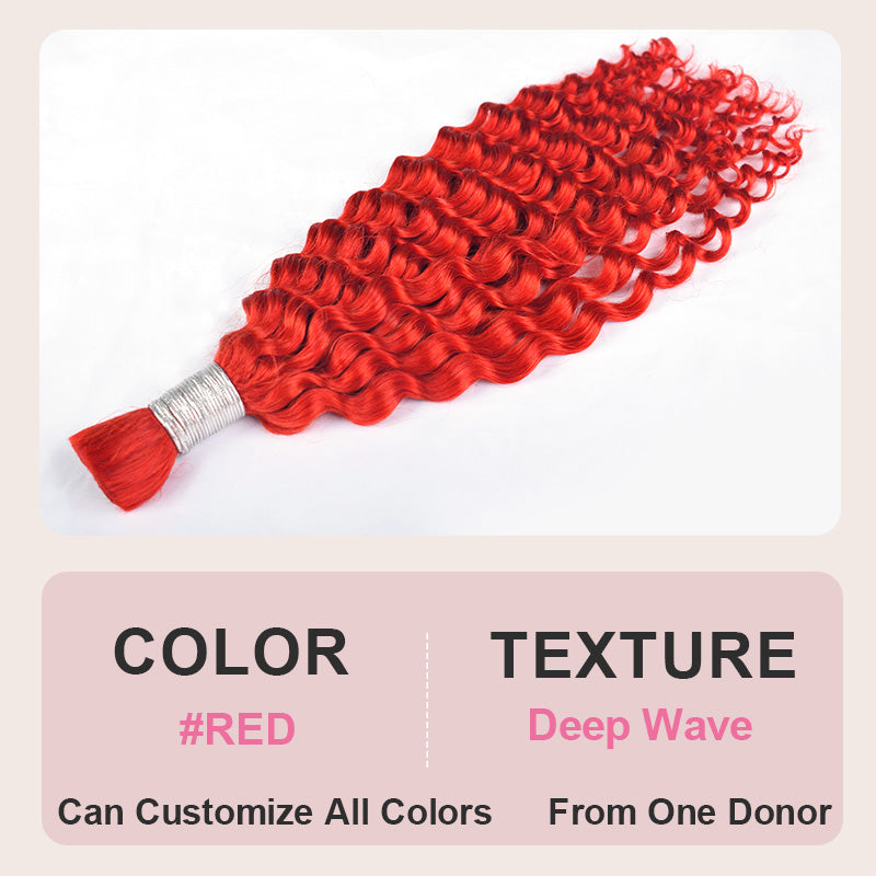 CVOHAIR Deep Wave Bulk Hair For Braiding 3 Pcs/pack Red Color 100% Human Hair Bundles No Weft Braiding Hair Extension