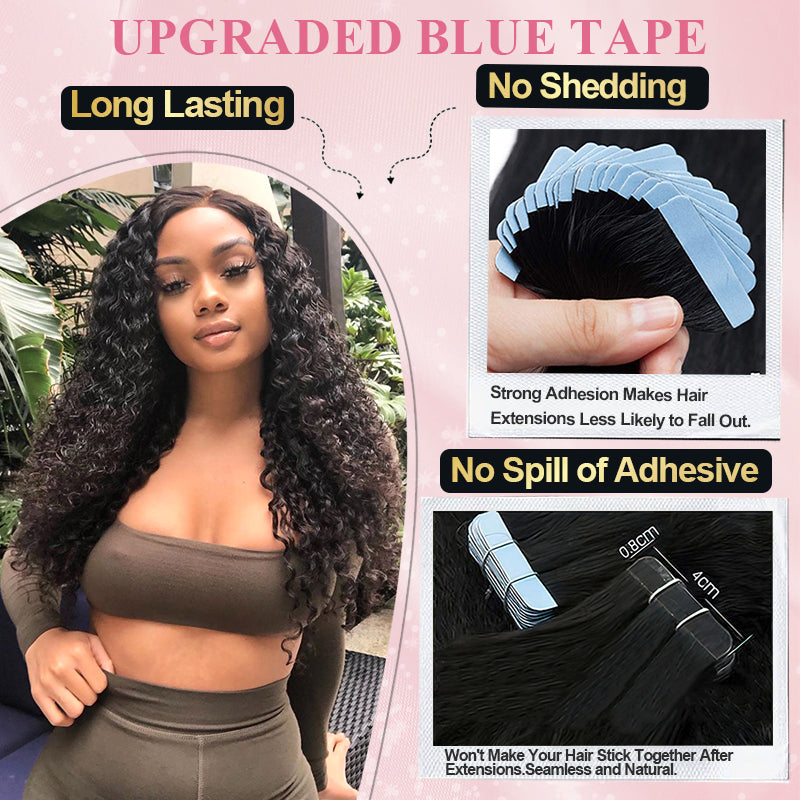 CVOHAIR Deep Curly Tape in Hair Extensions Human Hair Tape ins For Black Women Natural Black Real Hair Extensions
