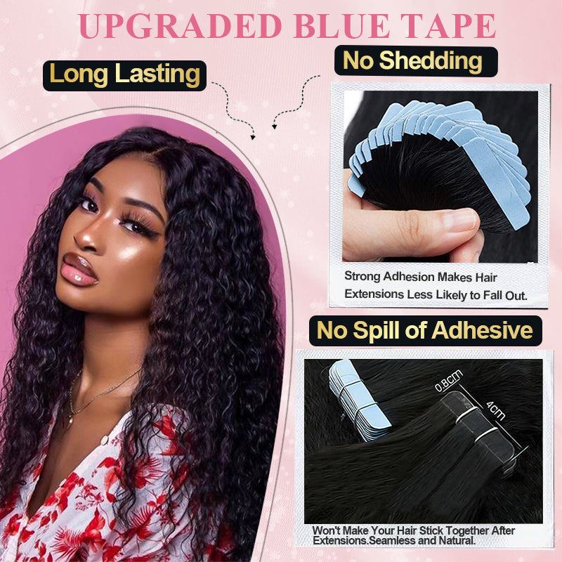 CVOHAIR Italian Curly Tape in Hair Extensions Natural Wave Virgin Human Hair Tape ins Human Hair Extensions 50g 20 Pieces