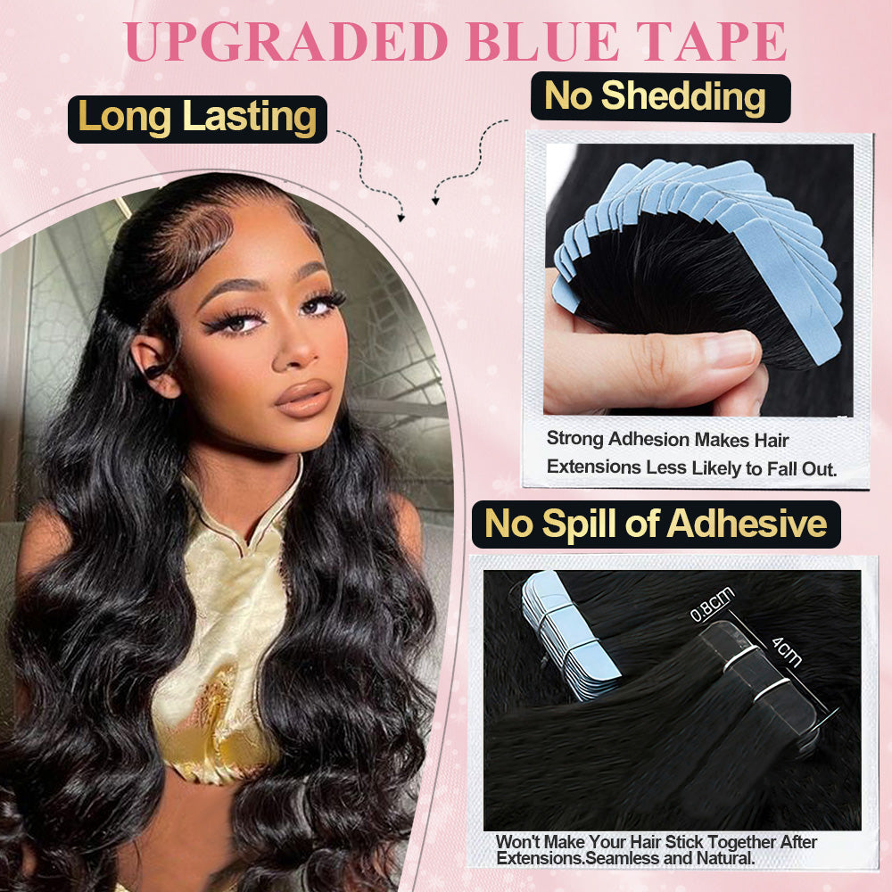 CVOHAIR Body Wave Tape in Hair Extensions Human Hair for Black Women Invisible Seamless Skin Weft Hair Extensions