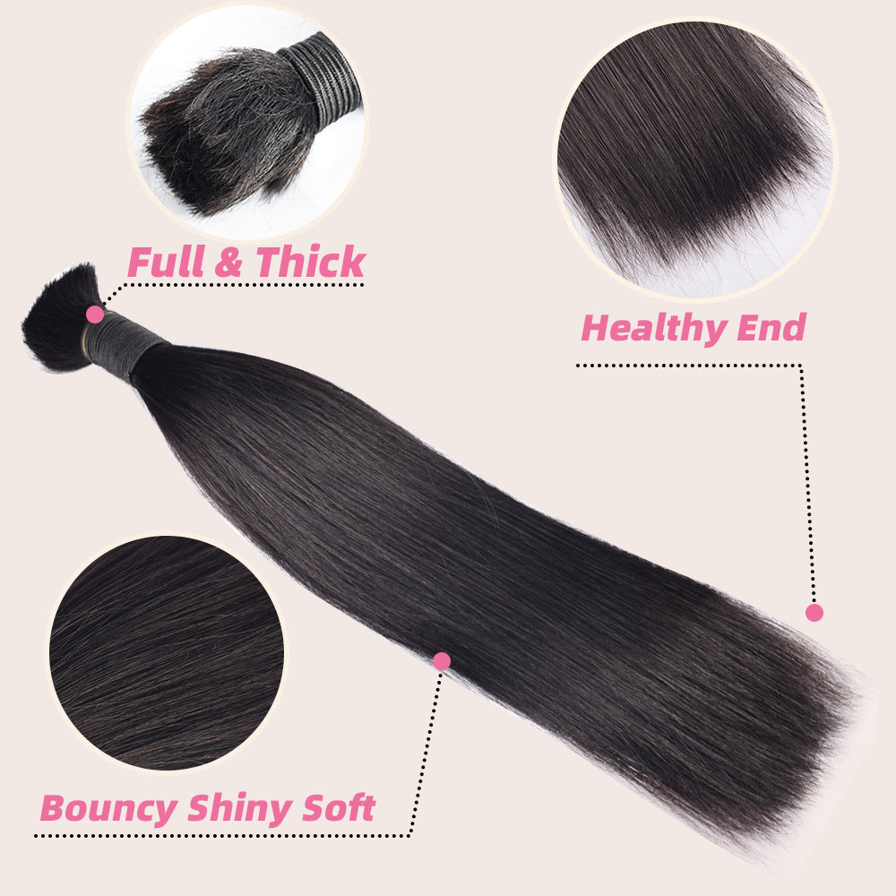 CVOHAIR Straight Bulk Hair For Braiding 3 Pcs/pack 100% Human Hair Natural Black Bundles No Weft Braiding Hair Extension