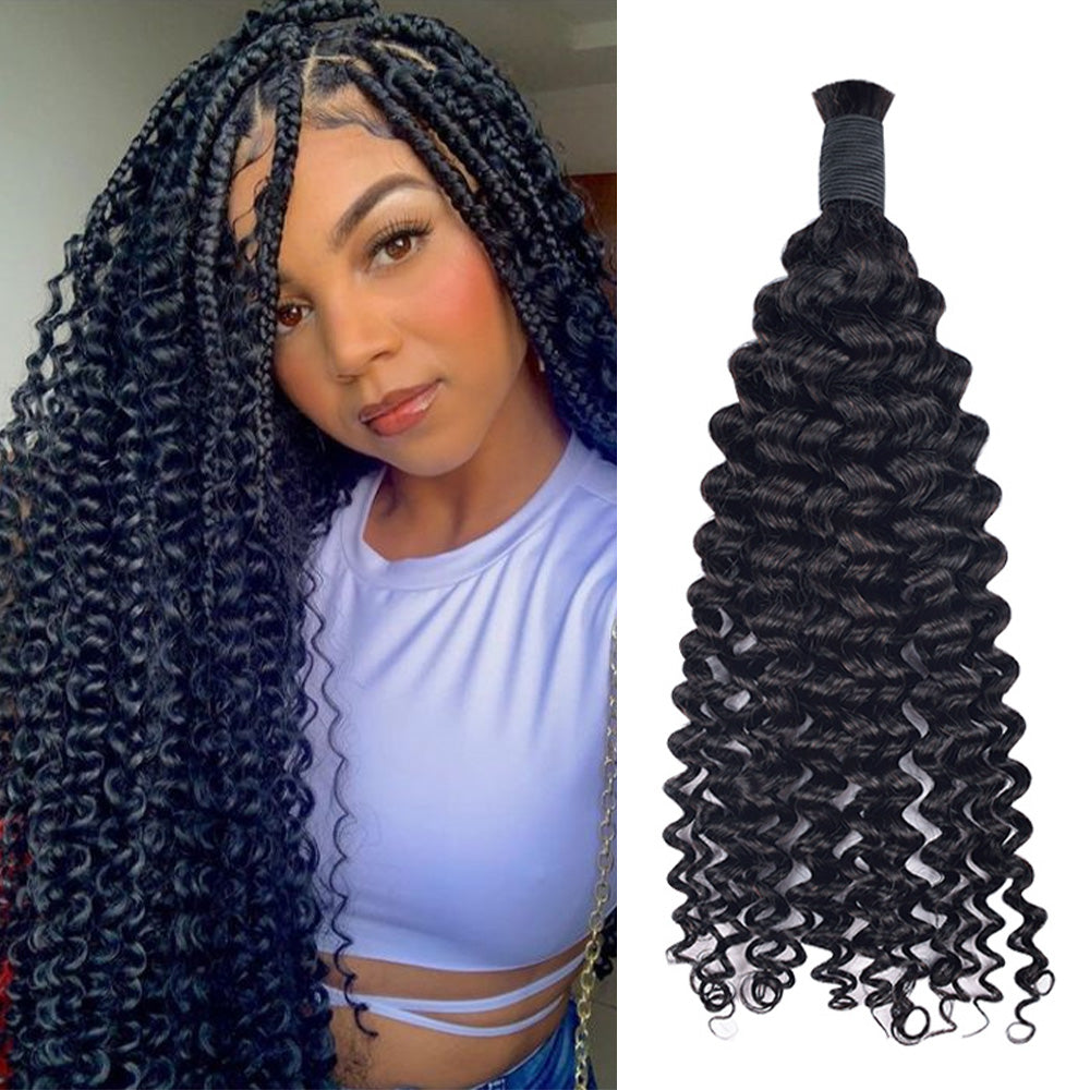 Small Knotless Feed-in Braids w/ Curly Human Hair Bundles, On Self