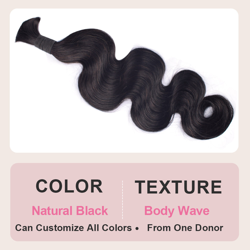 CVOHAIR Body Wave Bulk Hair For Braiding 100% Human Hair Natural Black Bundles No Weft Braiding