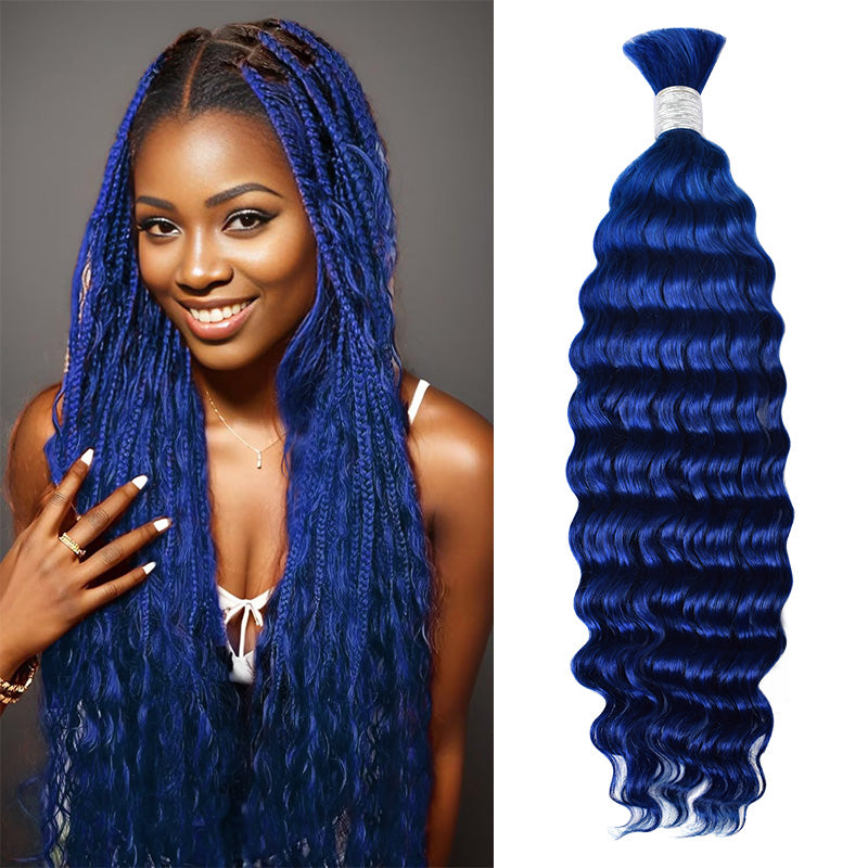 CVOHAIR Blue Deep Wave Bulk Human Hair for Braiding No Weft Human Hair Extensions 100g/Each Bundle
