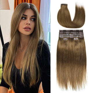 #7 Straight Free Shipping Clip in Hair Extensions Real Human Hair PU Seamless Clip ins 6Pcs 110G CVOHAIR