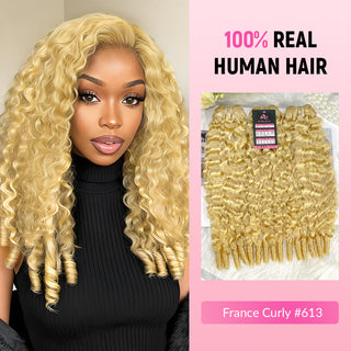 #613 France Curly 100% Unprocessed Weave Bundles Human Hair Double Weft CVOHAIR
