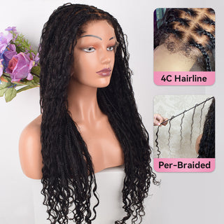 Human hair boho braids full lace wig 22-24inch CVOHAIR