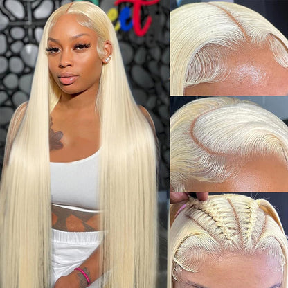 CVOHAIR Straight 613 Blonde HD Lace Front Wigs Human Hair 200% Density Lace Frontal Wig Pre Plucked with Baby Hair
