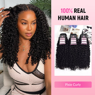 #1B 10A Pixie Curly Human Hair Bundles CVOHAIR