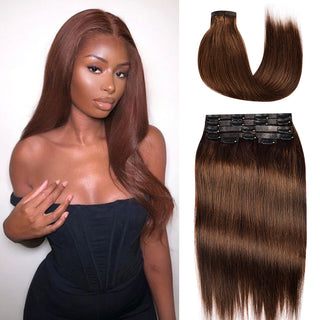 #3 Straight Free Shipping Clip in Hair Extensions Real Human Hair PU Seamless Clip ins 6Pcs 110G CVOHAIR