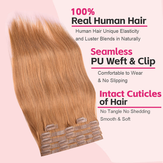 #8 Straight Clip in Hair Extensions Real Human Hair PU Seamless Clip ins 6Pcs 110G CVOHAIR