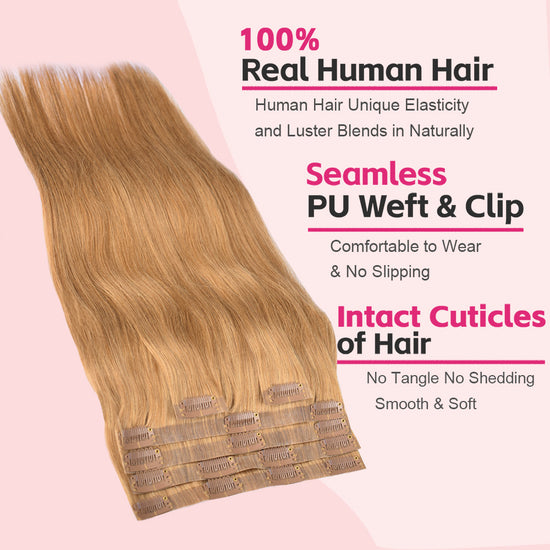 #12 Straight Clip in Hair Extensions Real Human Hair PU Seamless Clip ins 6Pcs 110G CVOHAIR