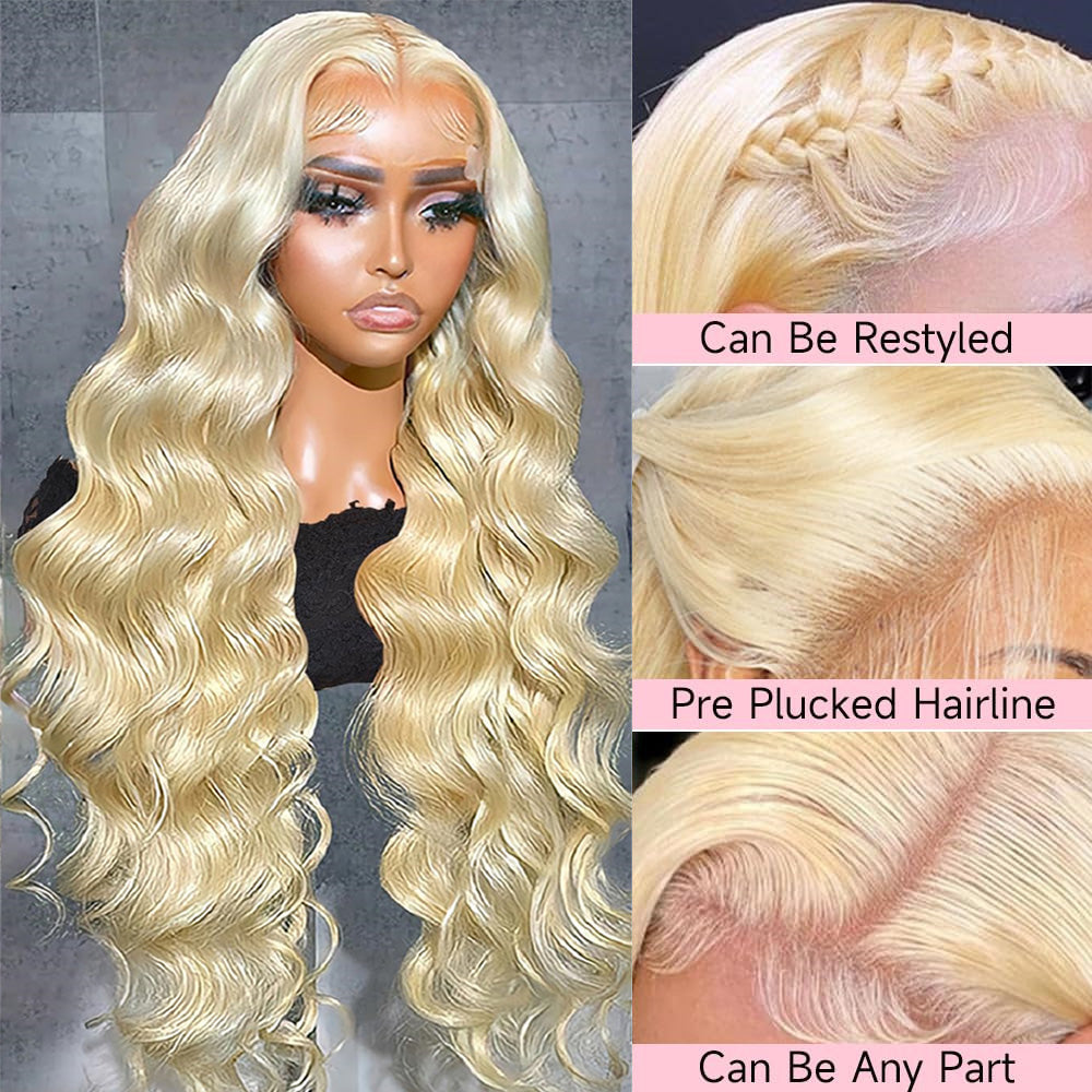 CVOHAIR Body Wave 613 Blonde HD Lace Front Wigs Human Hair 200% Density Lace Frontal Wig Pre Plucked with Baby Hair