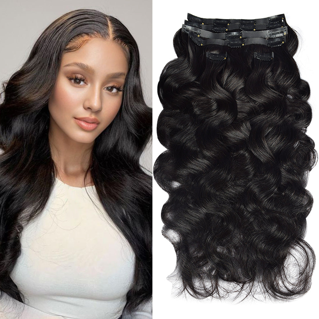 CVOHAIR Body Wave PU Seamless Clip in Hair Extensions Real Human Hair ...