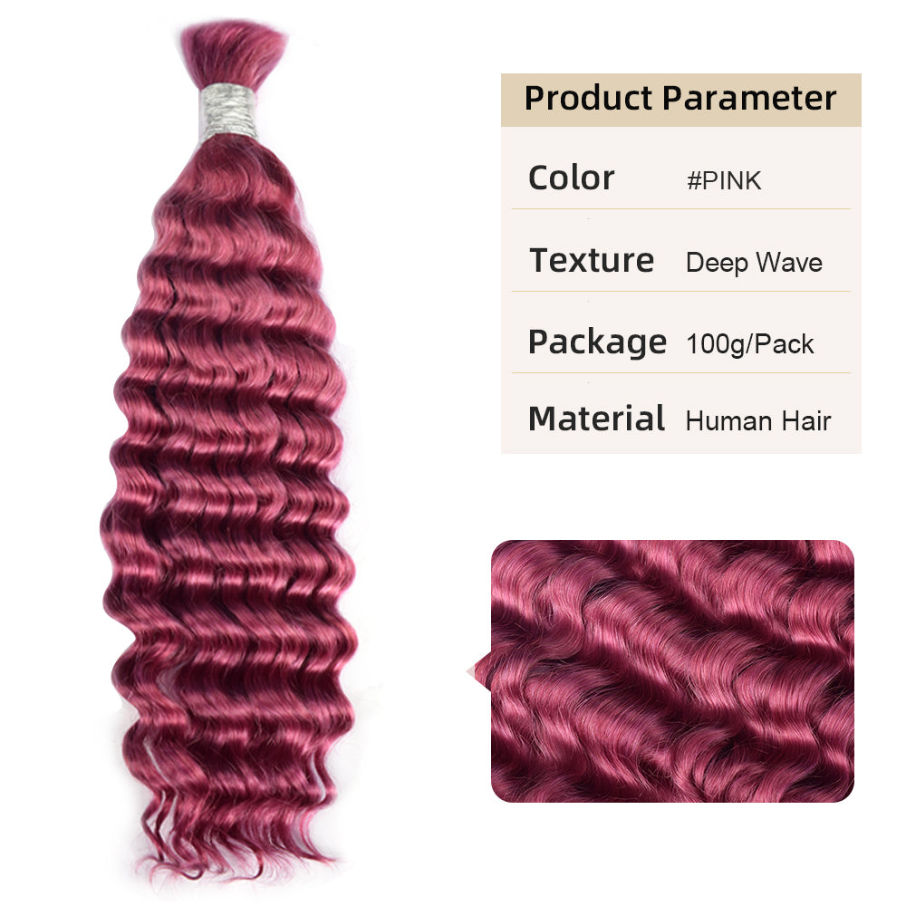 CVOHAIR – cheveux humains roses ondulés, en vrac, pour tresser, sans trame, Extensions de cheveux humains, 100g/chaque paquet