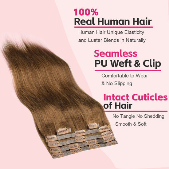 #4 Straight Clip in Hair Extensions Real Human Hair PU Seamless Clip ins 6Pcs 110G CVOHAIR