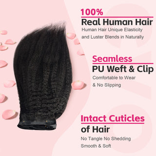 #1B 6Pcs Kinky Straight Flash Sale Free Shipping PU Seamless Clip ins Hair Extensions Real Human Hair Natural Black 110G CVOHAIR