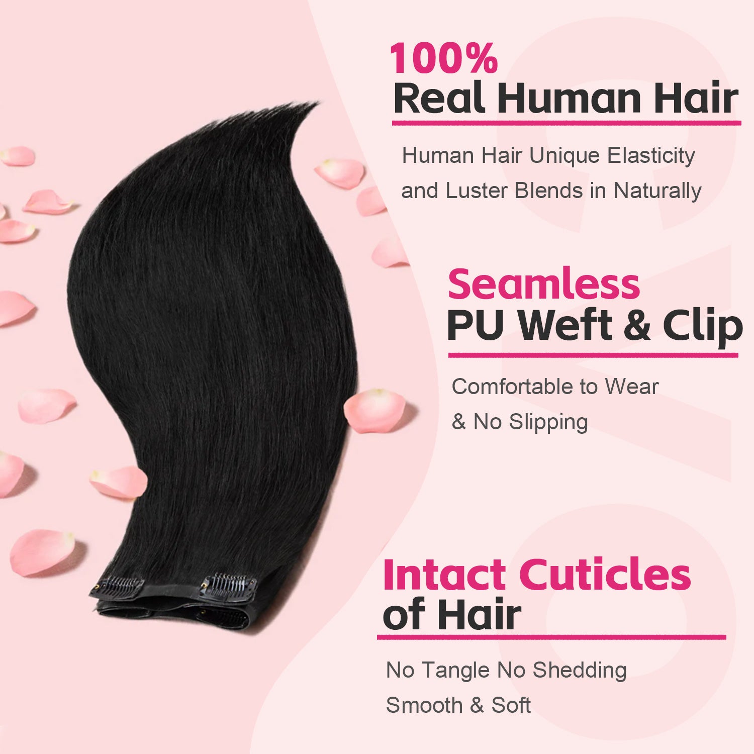 CVOHAIR 6Pcs Straight Clip in Hair Extensions Real Human Hair PU Seamless Clip ins Natural Black 110G