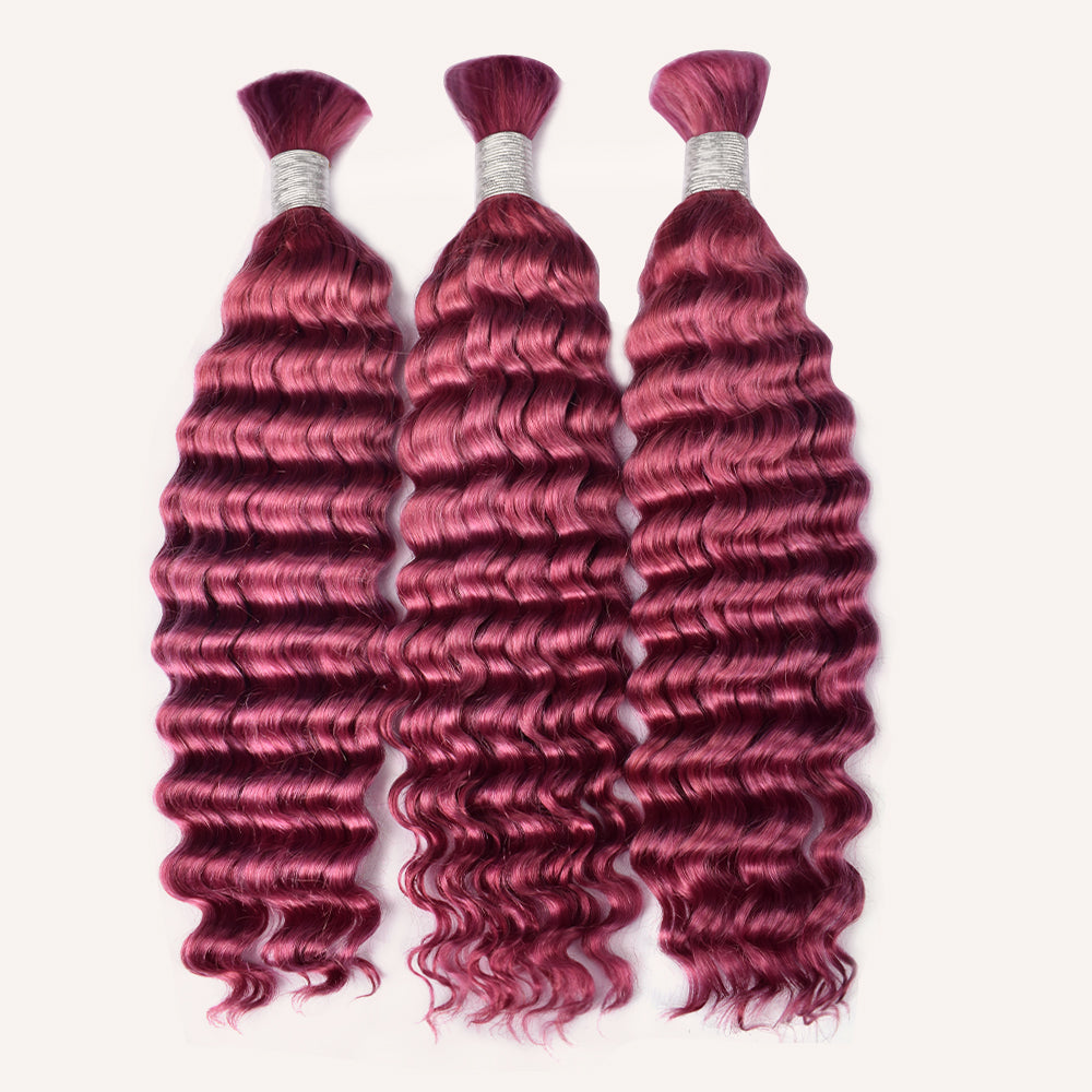 CVOHAIR Pink Deep Wave Bulk Human Hair for Braiding No Weft Human Hair Extensions 100g/Each Bundle
