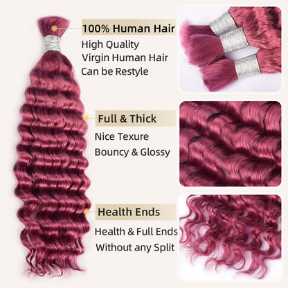 CVOHAIR Pink Deep Wave Bulk Human Hair for Braiding No Weft Human Hair Extensions 100g/Each Bundle