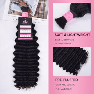 #1B Double Drawn 18" Deep Wave Boho Braids Human Hair CVOHAIR