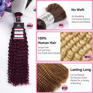 Color Kinky Curly Boho Braids Bulk Human Hair CVOHAIR