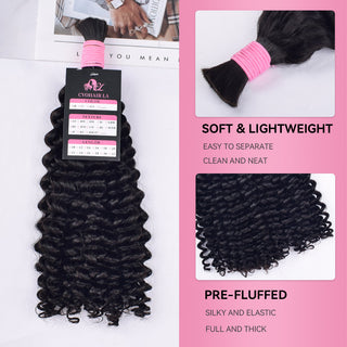 #1B Double Drawn 18" Deep Curly Boho Braids Human Hair CVOHAIR