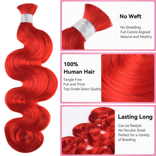 #Red 100% Human Hair Braid Body Wave  Styles CVOHAIR