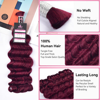 #99J Burgundy Loose Deep Wave Bohemian Human Hair For Braiding CVOHAIR