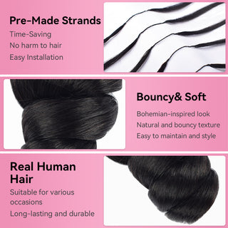 Loose Wave Crochet Human Hair Pre Loop Extensions CVOHAIR