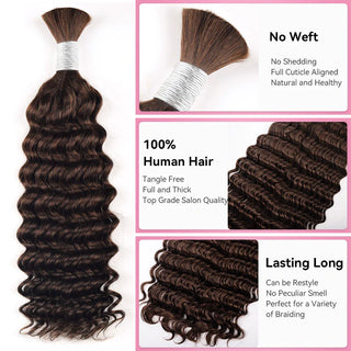 #2 Dark Brown Deep Wave Bulk Human Hair For Braiding CVOHAIR