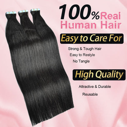 CVOHAIR Straight Tape in Hair Extensions Human Hair 20pcs 50g/pack Seamless Skin Weft Hair