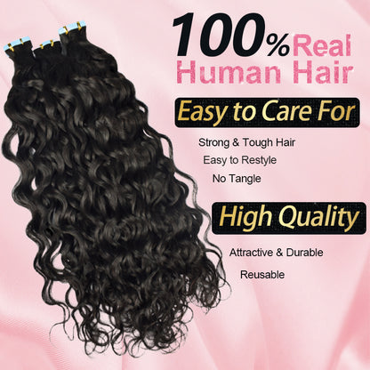 CVOHAIR Italian Curly Tape in Hair Extensions Natural Wave Virgin Human Hair Tape ins Human Hair Extensions 50g 20 Pieces