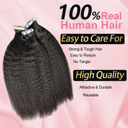 CVOHAIR Kinky Straight Tape in Hair Extensions Human Hair 20pcs 50g/pack Seamless Skin Weft Hair