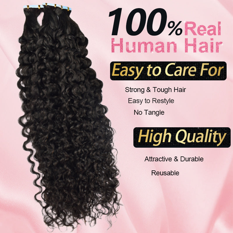 CVOHAIR Deep Curly Tape in Hair Extensions Human Hair 20pcs 50g/pack Seamless Skin Weft Hair
