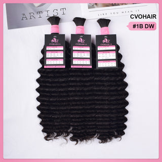 #1B Double Drawn 18" Deep Wave Boho Braids Human Hair CVOHAIR