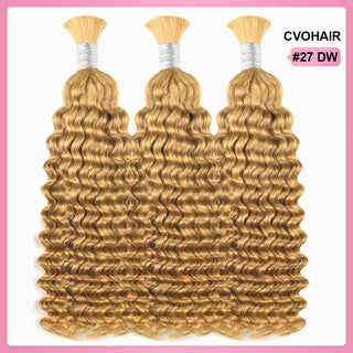 #27 Honey Blonde Deep Wave Bulk Human Hair For Braiding CVOHAIR