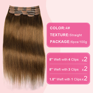 #4 6Pcs Straight Flash Sale Free Shipping PU Seamless Clip ins Hair Extensions Real Human Hair 110G CVOHAIR