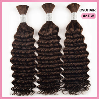 #2 Dark Brown Deep Wave Bulk Human Hair For Braiding CVOHAIR