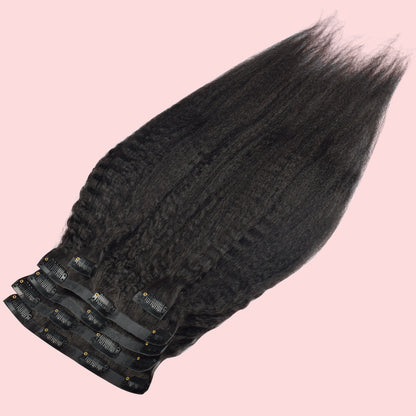 CVOHAIR 6Pcs Kinky Straight Clip in Hair Extensions Real Human Hair PU Seamless Clip ins Natural Black 110G