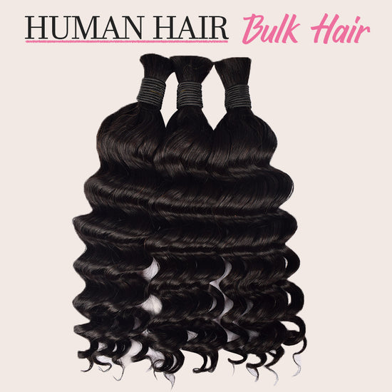 #1B Natural Black Boho Braids Loose Deep Wave No Weft Bulk Hair for Human Hair Cvohair