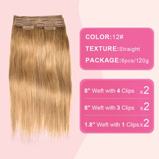 #12 Straight Flash Sale Free Shipping PU Seamless Clip ins Hair Extensions Real Human Hair 6Pcs 120G CVOHAIR