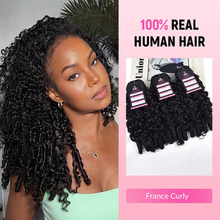 #1B 10A France Curly Human Hair Bundles CVOHAIR