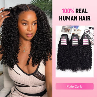 #1B 10A Pixie Curly Human Hair Bundles CVOHAIR