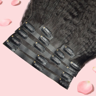 #1B 6Pcs Kinky Straight Flash Sale Free Shipping PU Seamless Clip ins Hair Extensions Real Human Hair Natural Black 110G CVOHAIR
